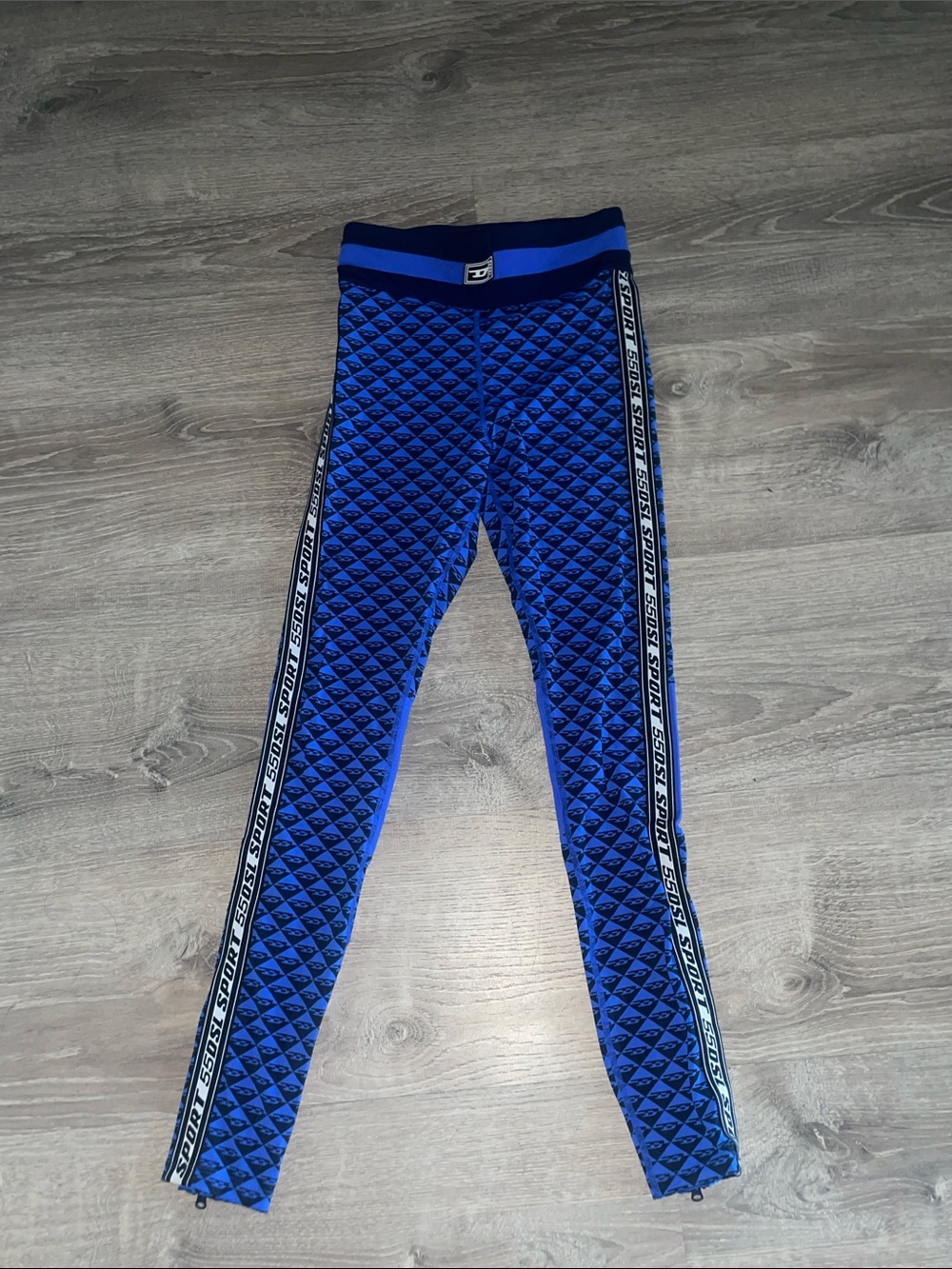 Diesel Blue Quilted Leggings with Side Logo Stripe